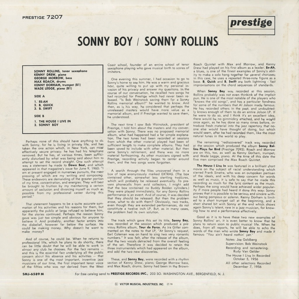 Sonny Rollins / ソニー・ロリンズ / Sonny Boy (SMJ6589M)