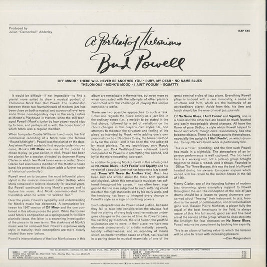 Bud Powell - A Portrait Of Thelonious (15AP 545) 1977 JPN CBS Sony｜中古LP