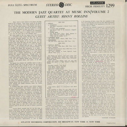 The Modern Jazz Quartet - At Music Inn Guest : Sonny Rollins (SD-1299) LP 1973 US Atlantic｜中古LP