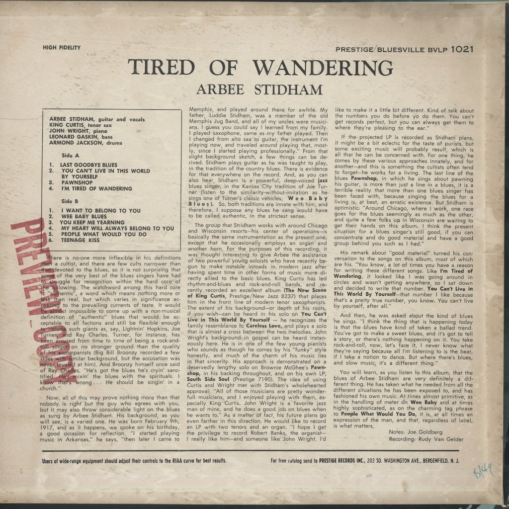 Arbee Stidham / アービー・スティッドハム / Tired Of Wandering (BVLP1021)
