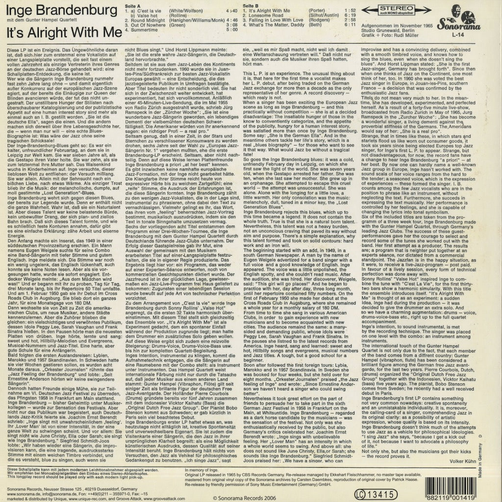 Inge Brandenburg / インゲ・ブランデンバーグ / It's Alright With Me (L14)