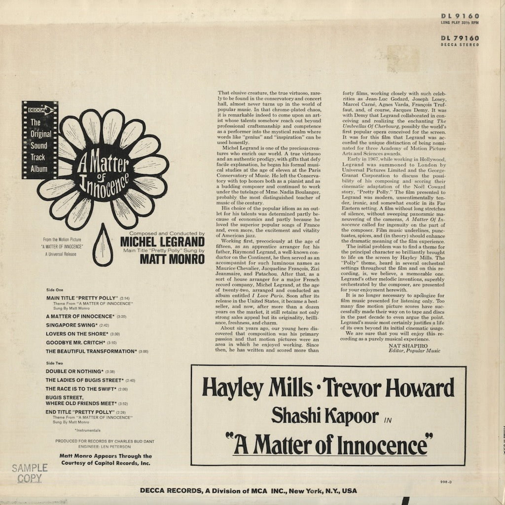 Michel Legrand / ミシェル・ルグラン / A Matter of Innocence - OST (DL79160)