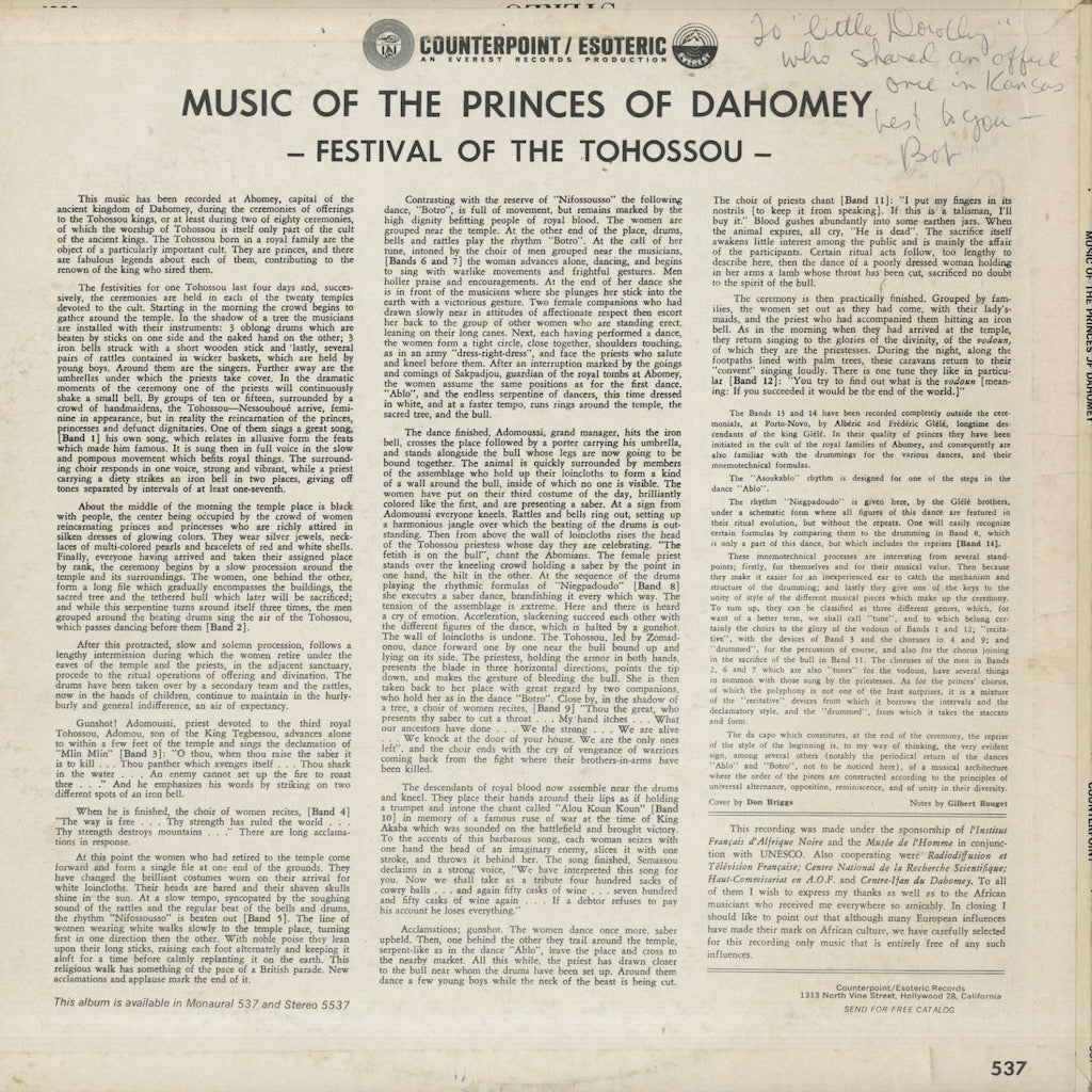 Africa - Music Of The Princes Of Dahomey (CPT-537)