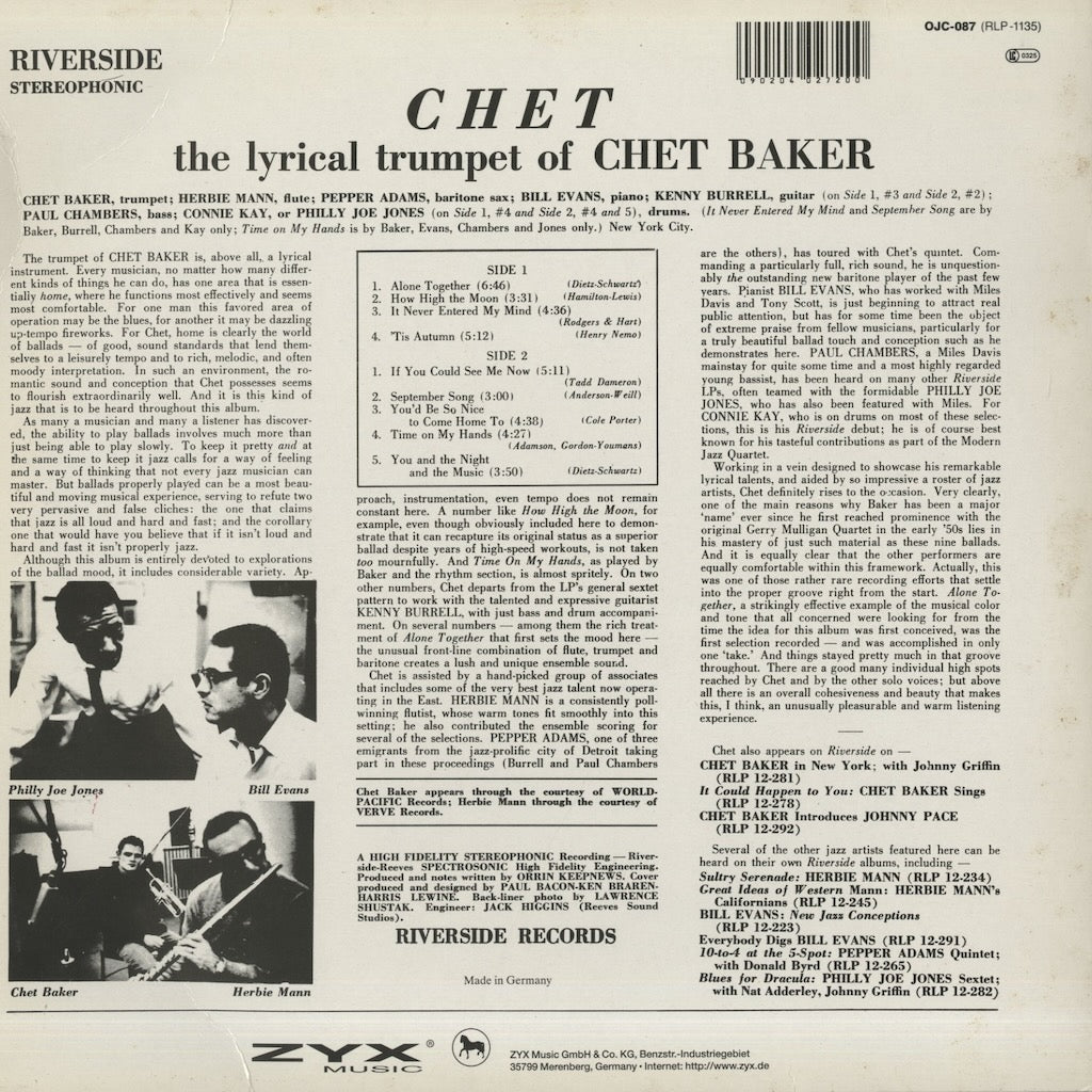 Chet Baker / チェット・ベイカー / Chet (1959) (OJC-087)