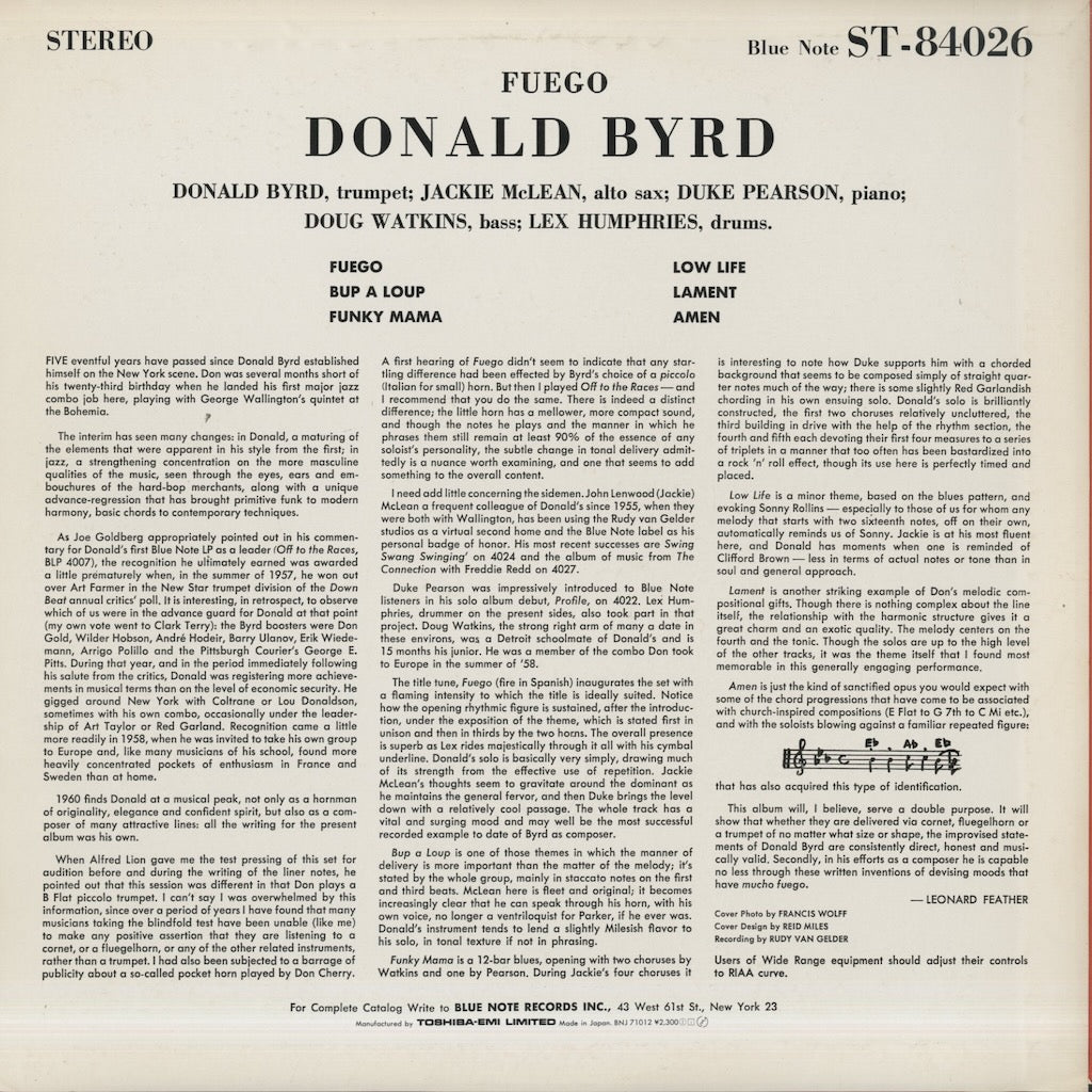 Donald Byrd / ドナルド・バード / Fuego (BNJ71012)