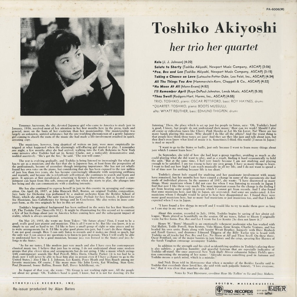 Toshiko Akiyoshi / 秋吉敏子 / Her Trio Her Quartet (PA-6006M)