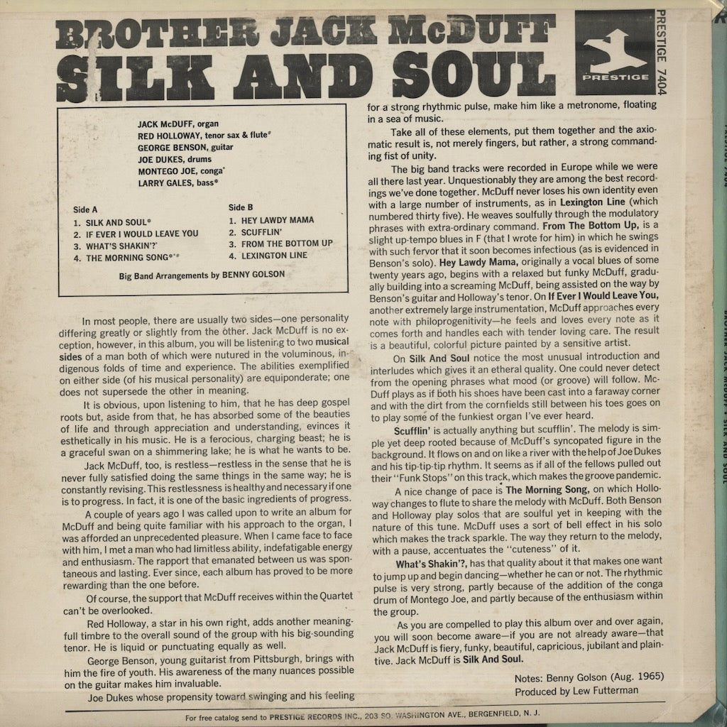 Brother Jack McDuff / ブラザー・ジャック・マクダフ / Silk And Soul (PRST7404)