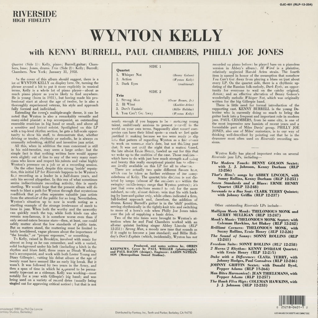 Wynton Kelly / ウィントン・ケリー / Piano (OJC-401)