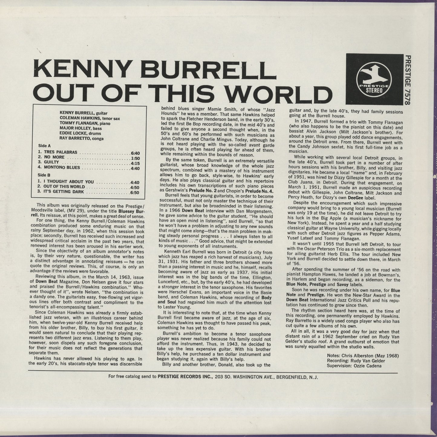 Kenny Burrell / ケニー・バレル / Out Of This World (PRT-7578)