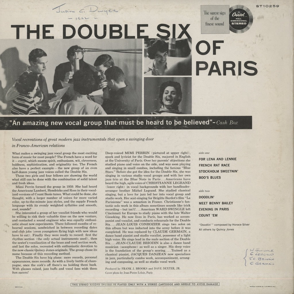 The Double Six Of Paris / ダブル・シックス・オブ・パリ / Incredible Jazz Vocals By Europe's Coolest Combo (ST10259)
