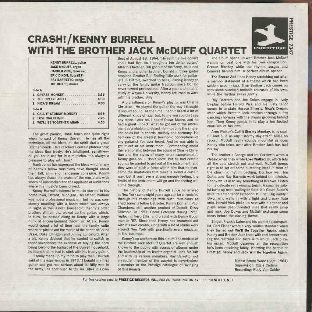 Kenny Burrell / ケニー・バレル / Crash! (PR7347)