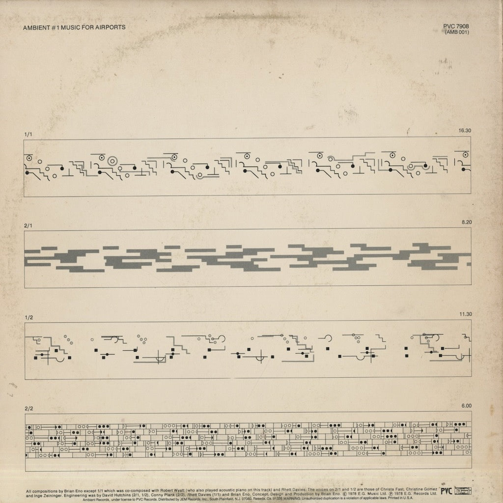 Brian Eno / ブライアン・イーノ / Ambiant 1 Music For Airports (PVC7908)
