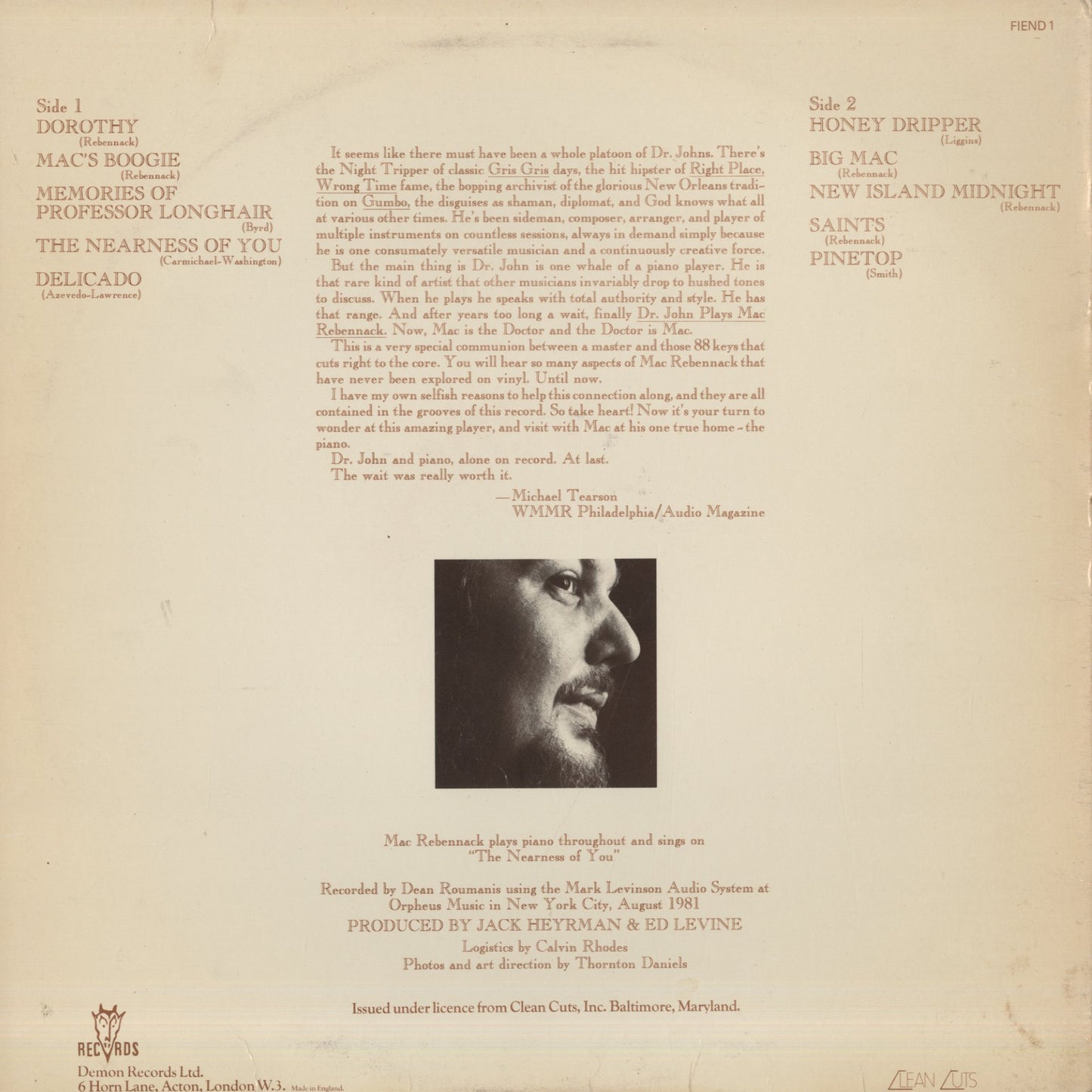 Dr. John / ドクター・ジョン / Plays Mac Rebennack (FIEND1)