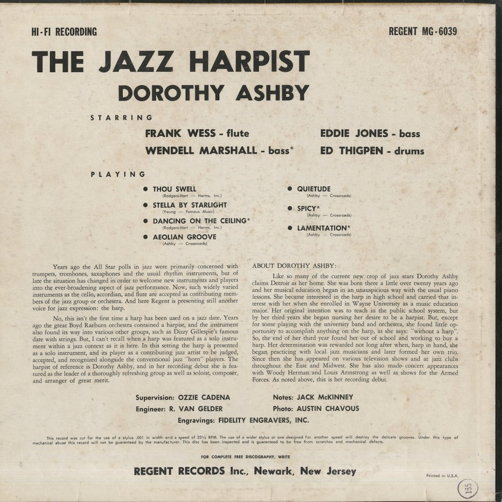 Dorothy Ashby / ドロシー・アシュビー / The Jazz Harpist (MG 6039)