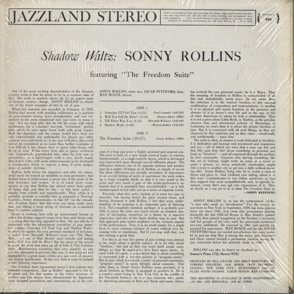 Sonny Rollins / ソニー・ロリンズ / Shadow Waltz (986)