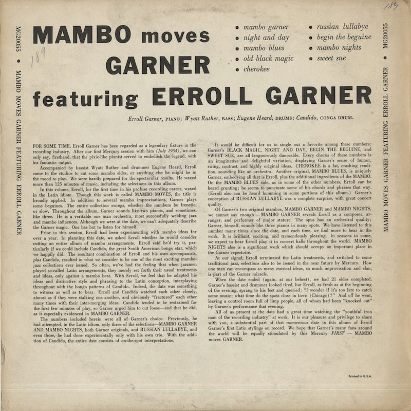 Erroll Garner / エロル・ガーナー / Mambo Moves (MG-20055)