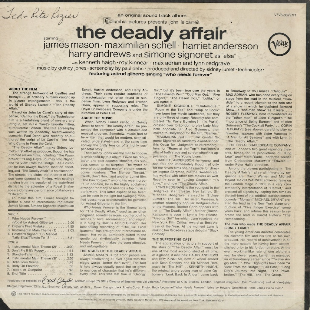 Quincy Jones / クインシー・ジョーンズ / The Deadly Affair -OST (V6 8679ST)