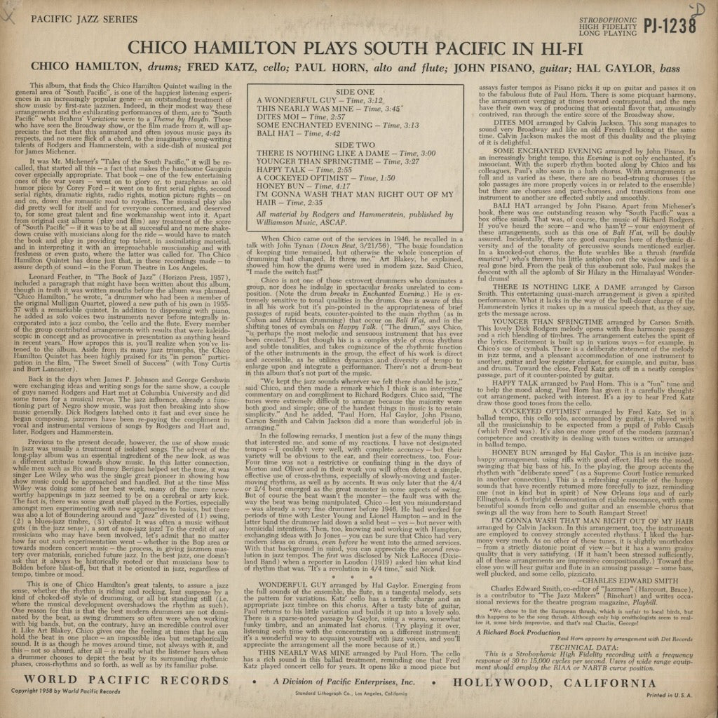Chico Hamilton / チコ・ハミルトン / South Pacific Jazz (PJ1238)