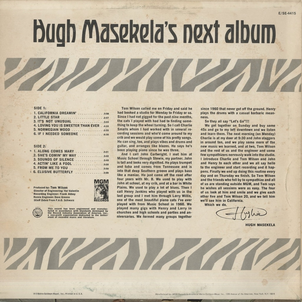 Hugh Masekela / ヒュー・マセケラ / Hugh Masekela's Next Album (E4415)