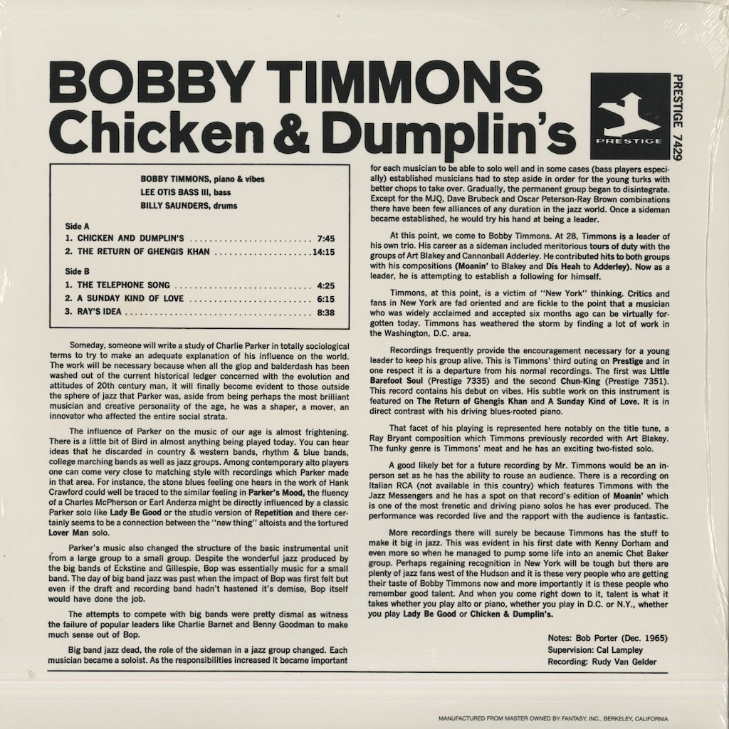 Bobby Timmons / ボビー・ティモンズ / Chicken & Dumplin's (PR7429)