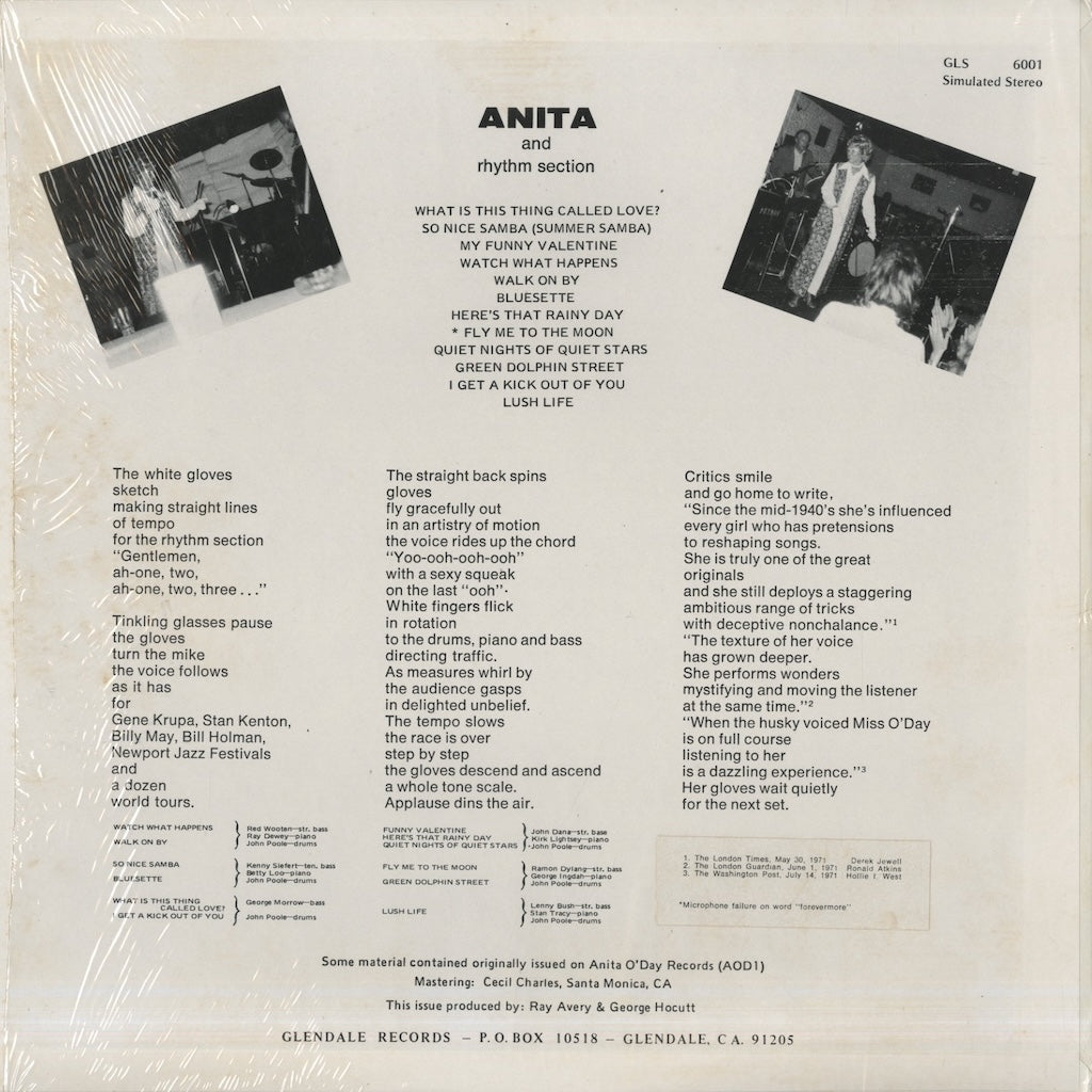 Anita O'Day / アニタ・オデイ / Anita and Rhythm Section (GLS 6001-1)