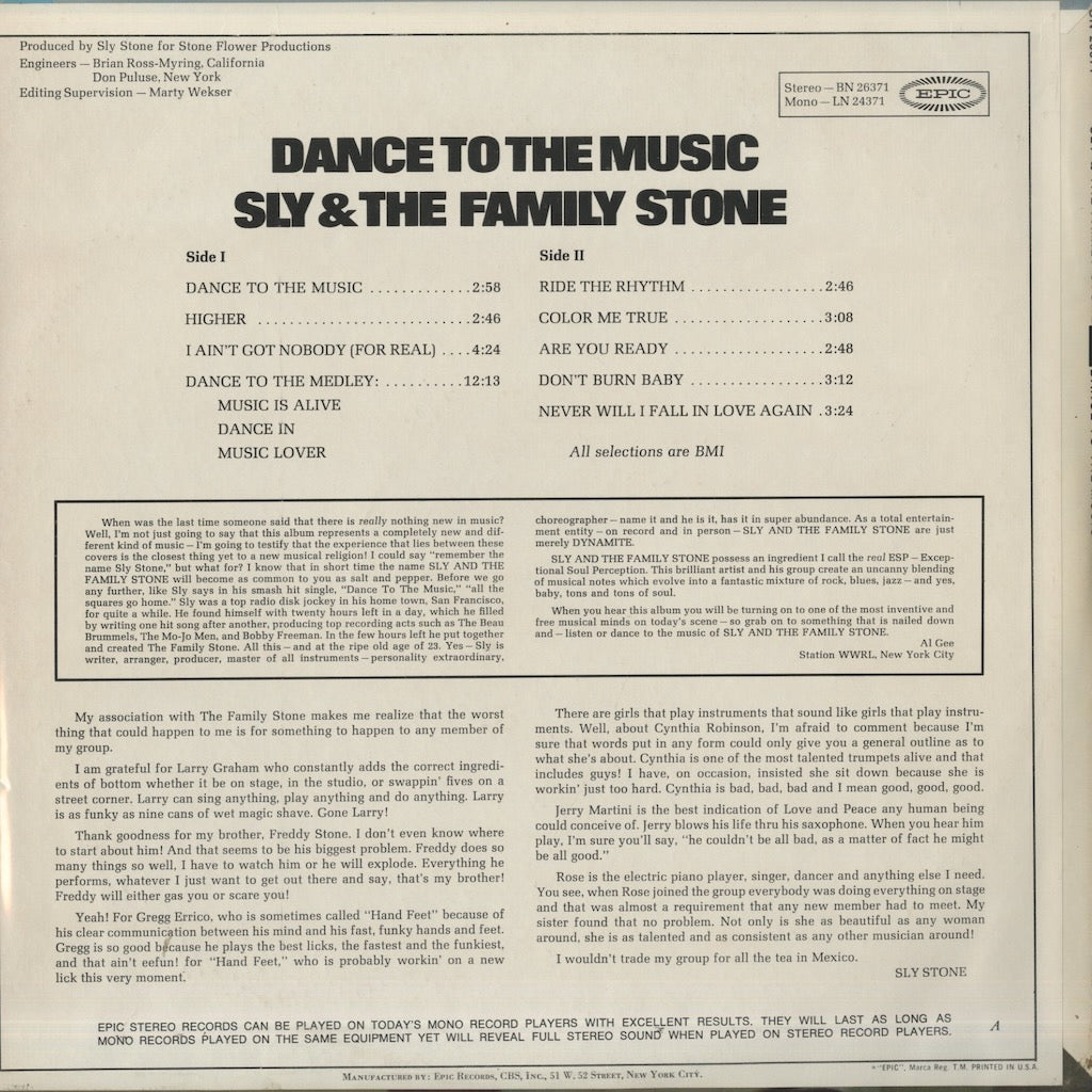 Sly And The Family Stone / スライ＆ザ・ファミリー・ストーン / Dance To The Music (BN26371)