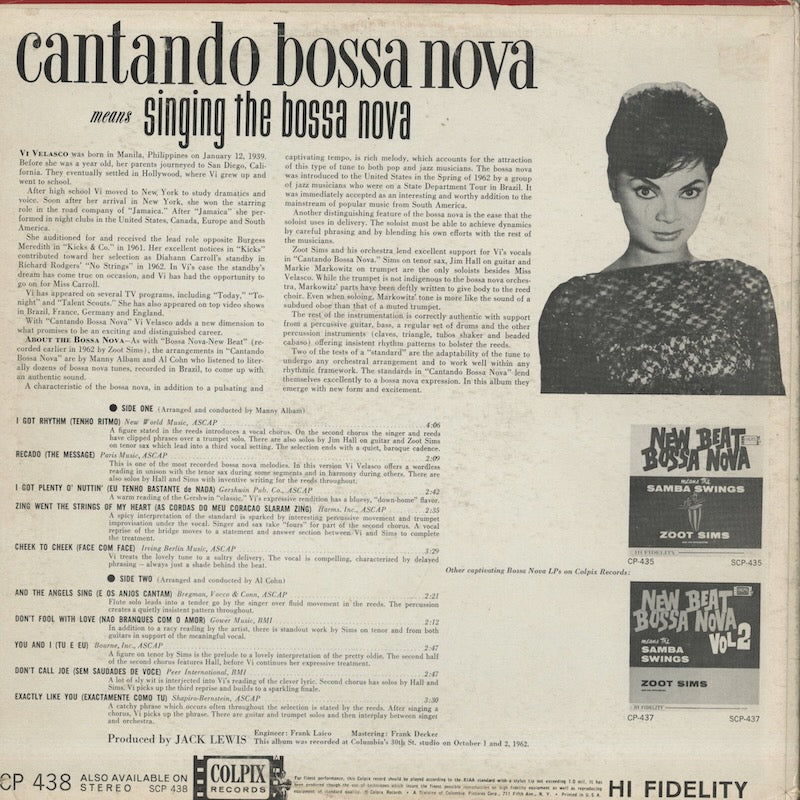 Vi Velasco / ヴィ・ヴェラスコ / Cantando Bossa Nova Means Singing The Bossa Nova (CP438)