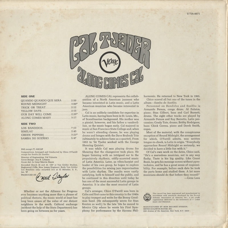 Cal Tjader / カル・ジェイダー / Along Comes Cal (V-8671)
