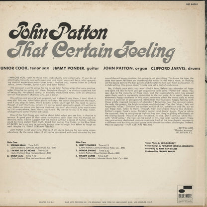 John Patton / ジョン・パットン / That Certain Feeling (BST 84281)