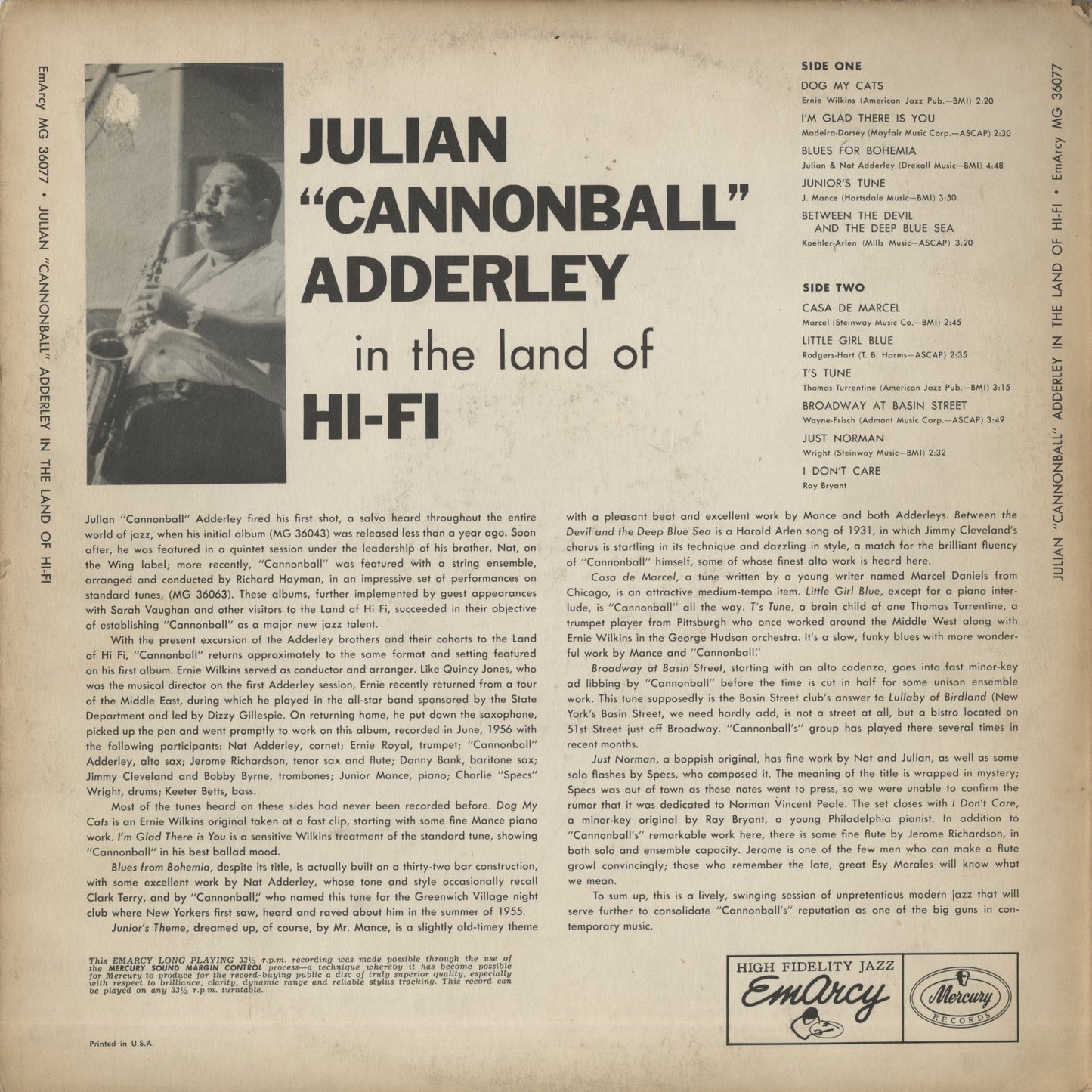 Cannonball Adderley / キャノンボール・アダレイ / In The Land Of Hi Fi (MG 36077)