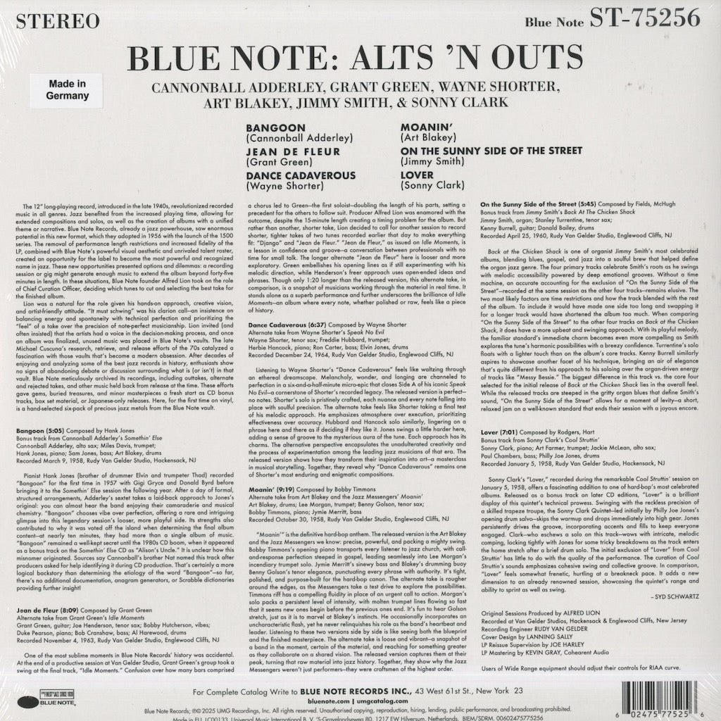 V.A. - Blue Note : Alts 'N Outs (BST 75256) LP 2025 EU Blue Note｜新品LP