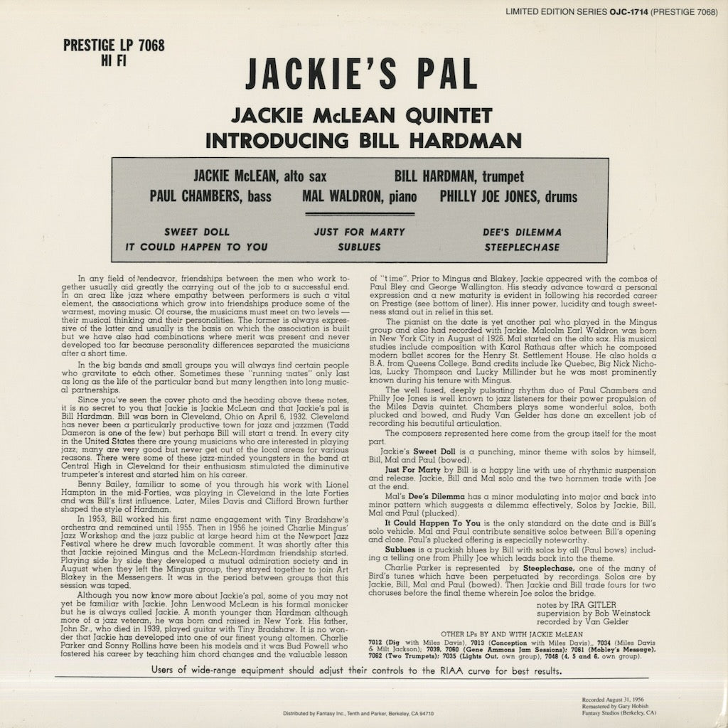 Bill Hardman / ビル・ハードマン / Jackie's Pal (OJC1714)