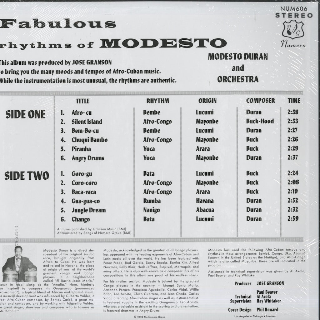 Modesto Duran - Fabulous Rhythms Of Modesto - Sangre De Chango (NUM606) 2024 US Numero｜新品LP back