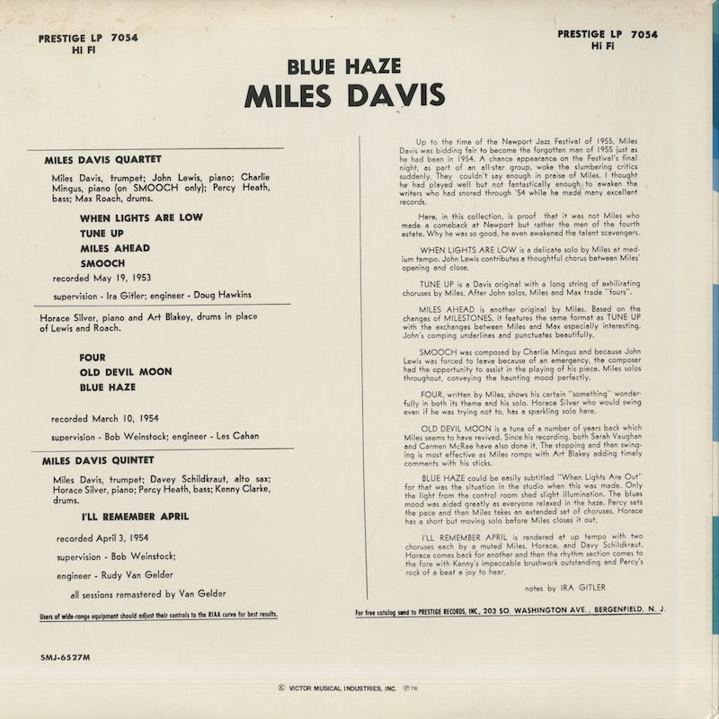 Miles Davis / マイルス・デイヴィス / Blue Haze (SMJ-6527M)