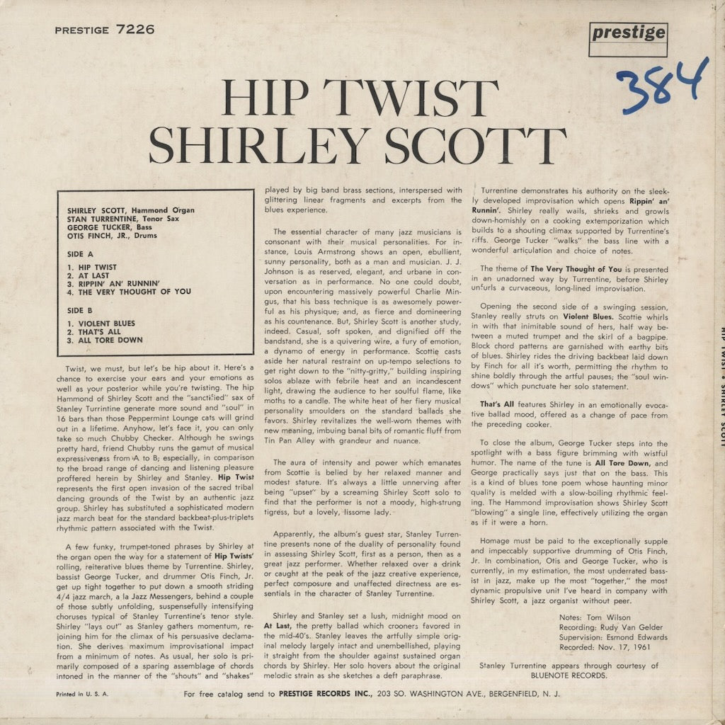 Shirley Scott / シャーリー・スコット / Hip Twist (PRLP 7226)