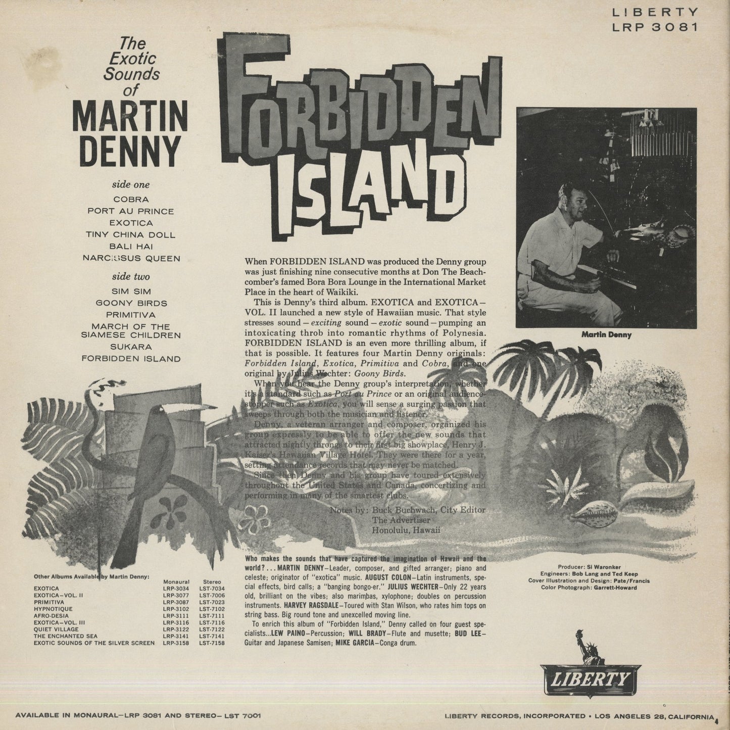 Martin Denny / マーチン・デニー / Forbidden Island - MONO (LRP 3081)