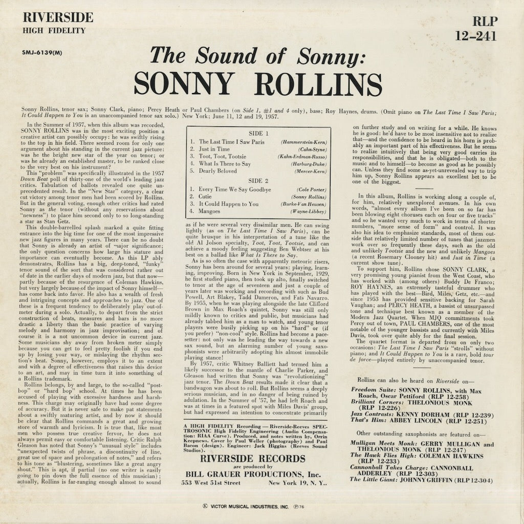 Sonny Rollins / ソニー・ロリンズ / The Sound Of Sonny (SMJ-6139(M))