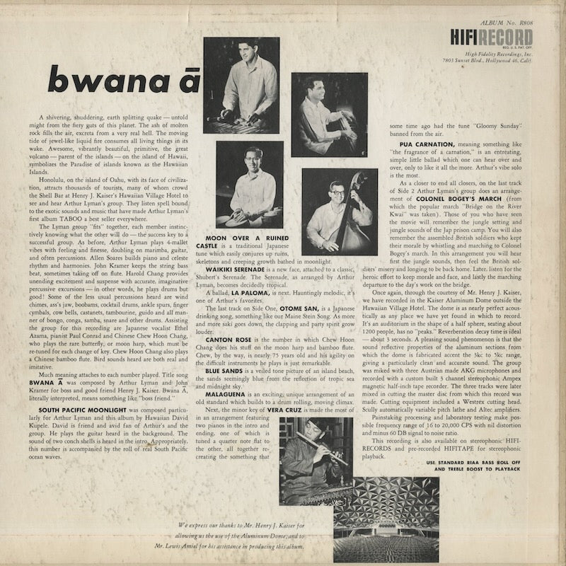 Arthur Lyman - Bwana A (SR808) 1959 US Hifi Records｜中古LP