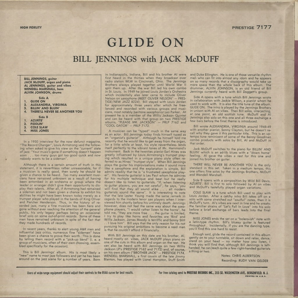 Bill Jennings / ビル・ジェニングス / Glide On (PRLP 7177)