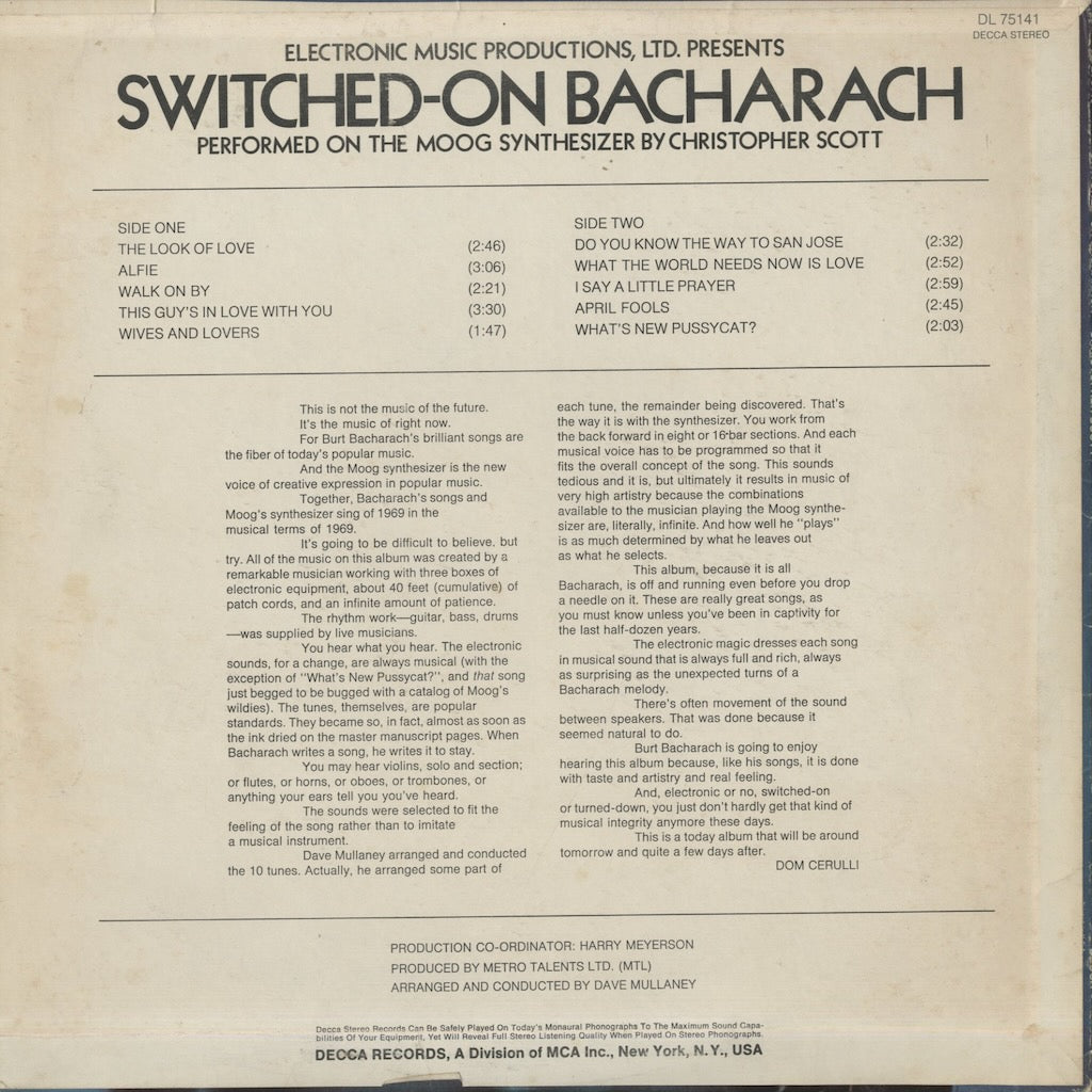 Christpher Scott / クリストファー・スコット / Switched-On Bacharach (DL75141)