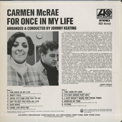 Carmen McRae / カーメン・マクレエ / For Once In My Life (SD 8143)