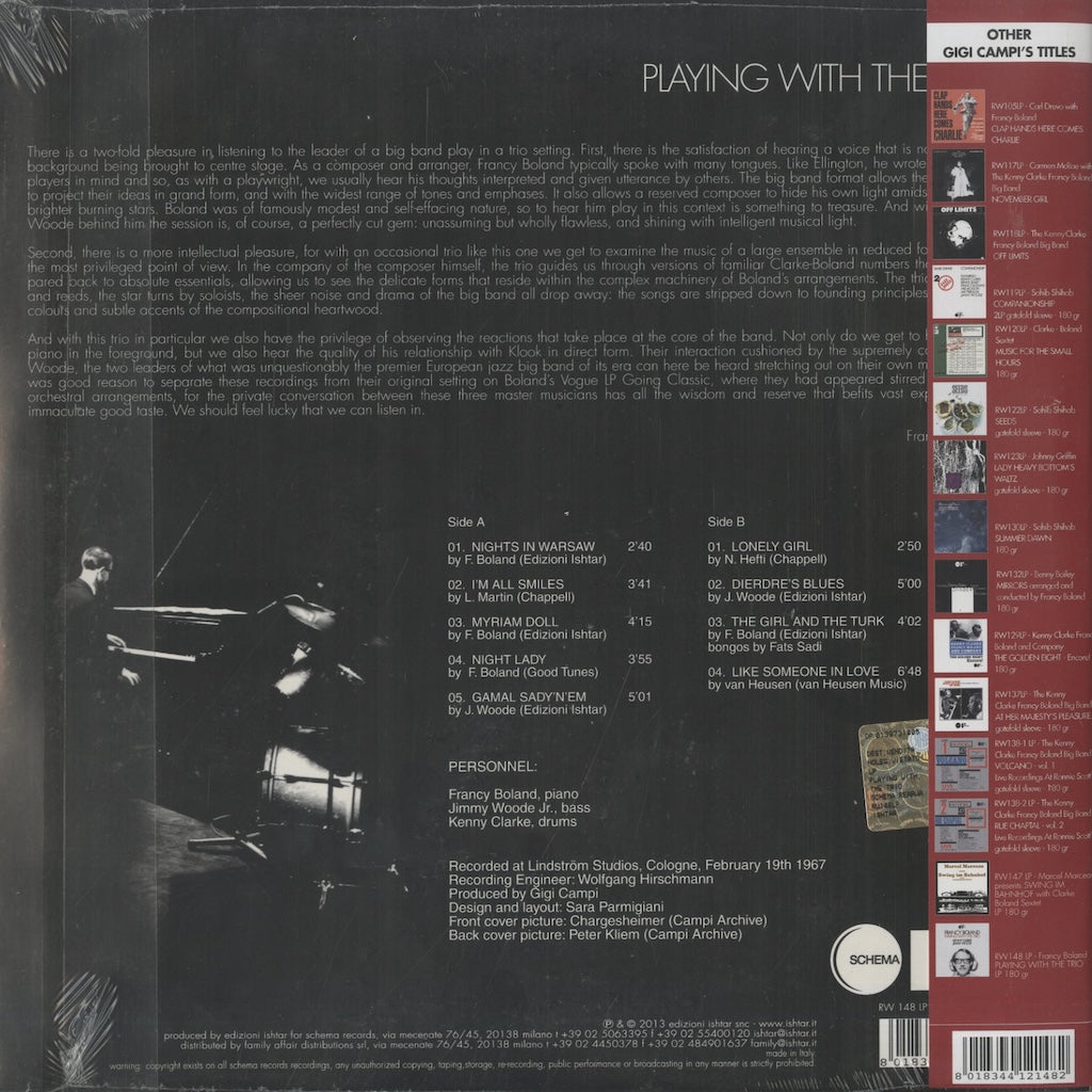 Francy Boland – Playing With The Trio (RW148) LP 2013 ITA Rearward｜新品LP back