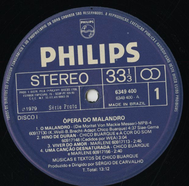 V.A.(Nara Leon, Chico Buarque)/ Opera Do Malandro -2LP (6641.891)