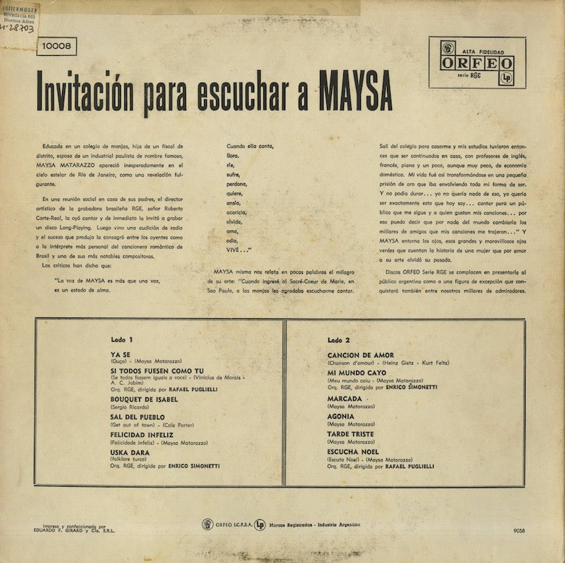 Maysa / マイーザ / Convite Para Ouvir Maysa N.º 2 (OLP1010)