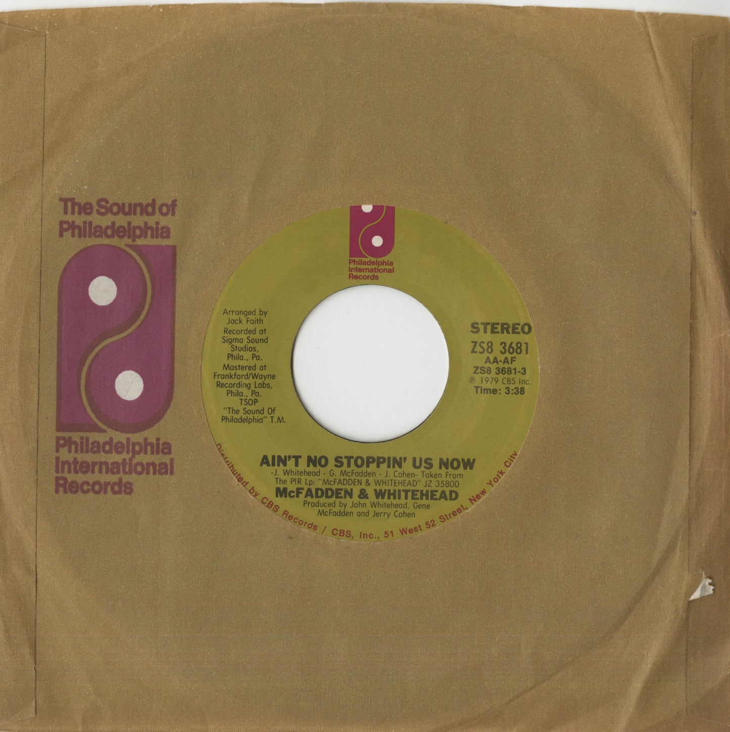 Mcfadden & Whitehead / マクファッデン＆ホワイトヘッド / Ain’t No Stopping Us Now -7 (ZS8 3681)