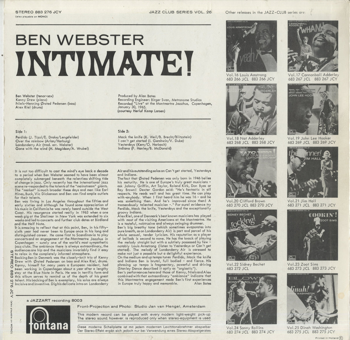 Ben Webster / ベン・ウェブスター / Intimate! (883 276 JCY)