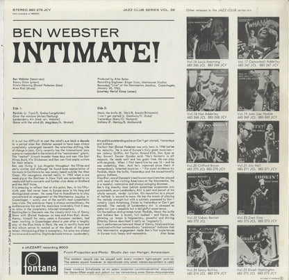 Ben Webster / ベン・ウェブスター / Intimate! (883 276 JCY)