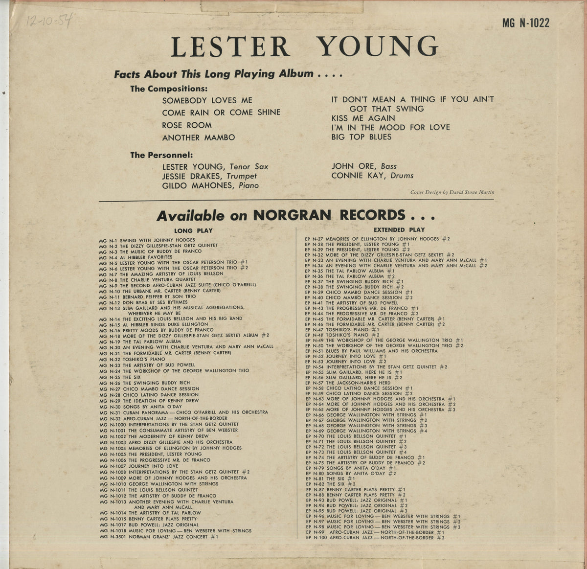 Lester Young  / レスター・ヤング / S.T. (MG N-1022)