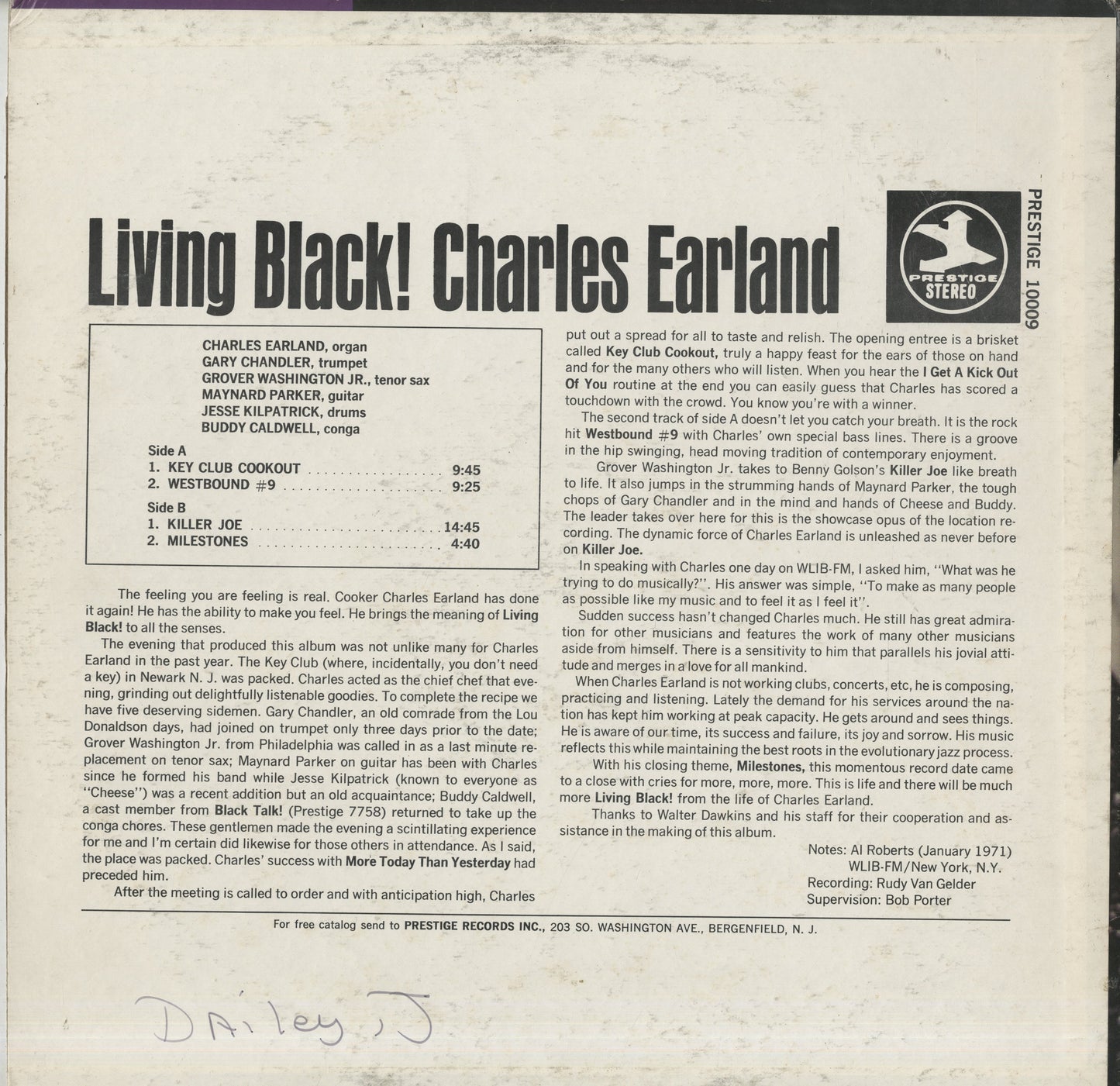 Charles Earland – Living Black! (PRST 10009) LP 1970 US Prestige | 中古LP
