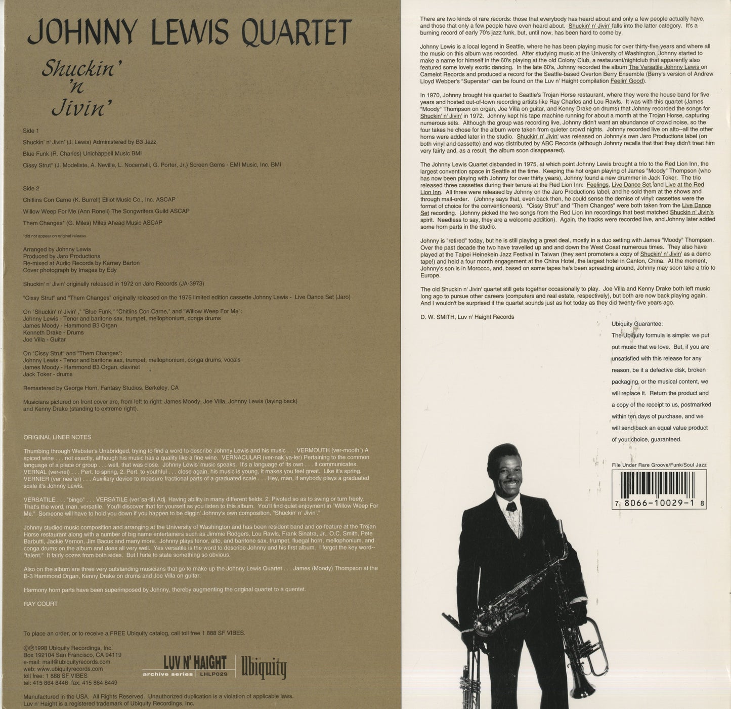 Johnny Lewis Quartet - Shuckin' 'N Jivin' (LHLP029) 1998 US Luv N' Haight｜中古LP